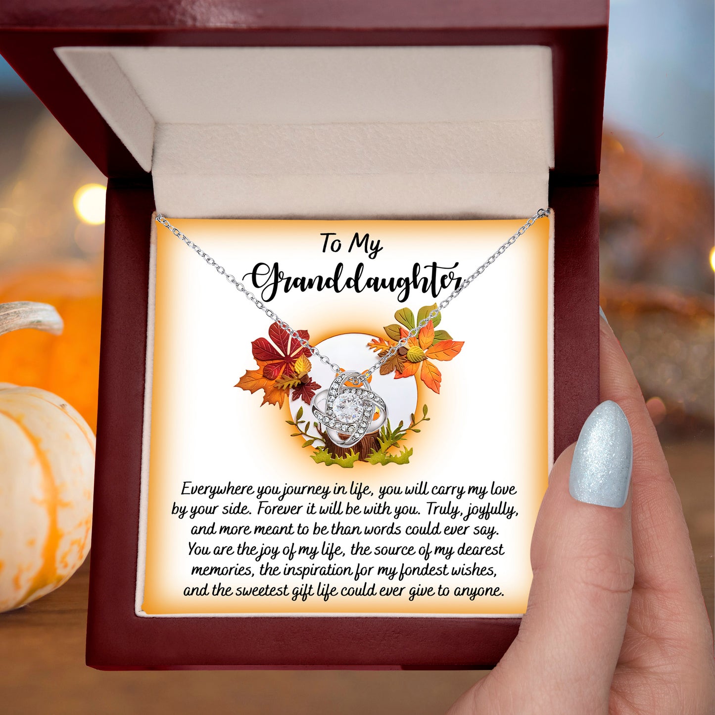 To My Granddaughter – Love Knot Necklace | Cute Fox Woodland Message Card | “Everywhere You Journey” Sentimental Gift from Grandparent