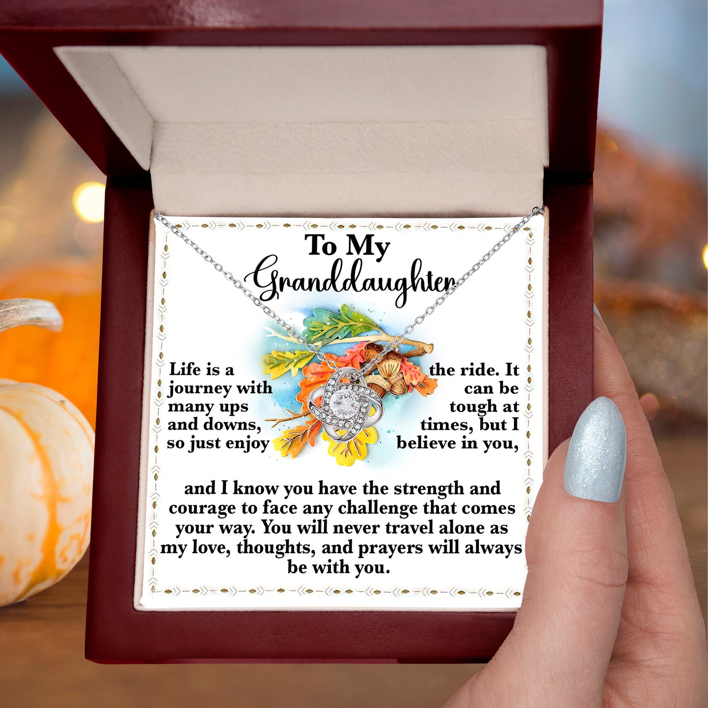 Gift for Granddaughter - Never Travel Alone - Love Knot Pendant Necklace - Mallard Moon