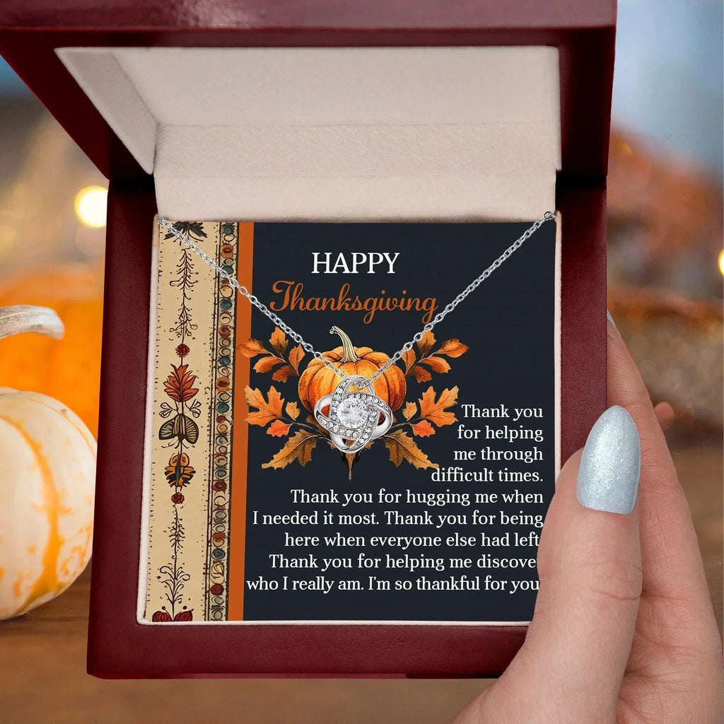 Thanksgiving Gift for Her – “Through Difficult Times” Love Knot Necklace with Message Card | Gratitude Gift for Her
