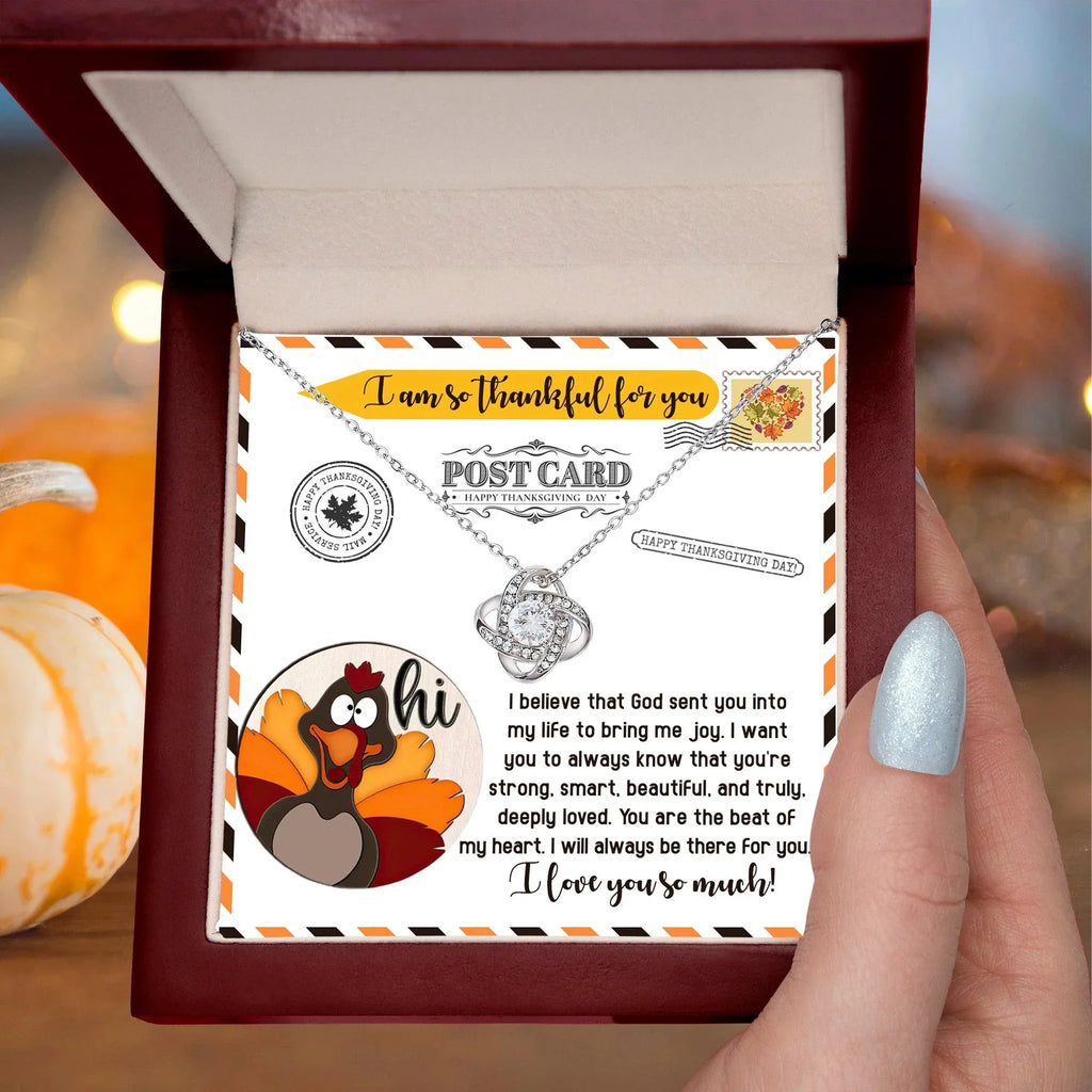 Thanksgiving Gift for Her – “The Beat of My Heart” Love Knot Necklace with Message Card | Romantic Gratitude Gift for Daughter, Wife or Girlfriend