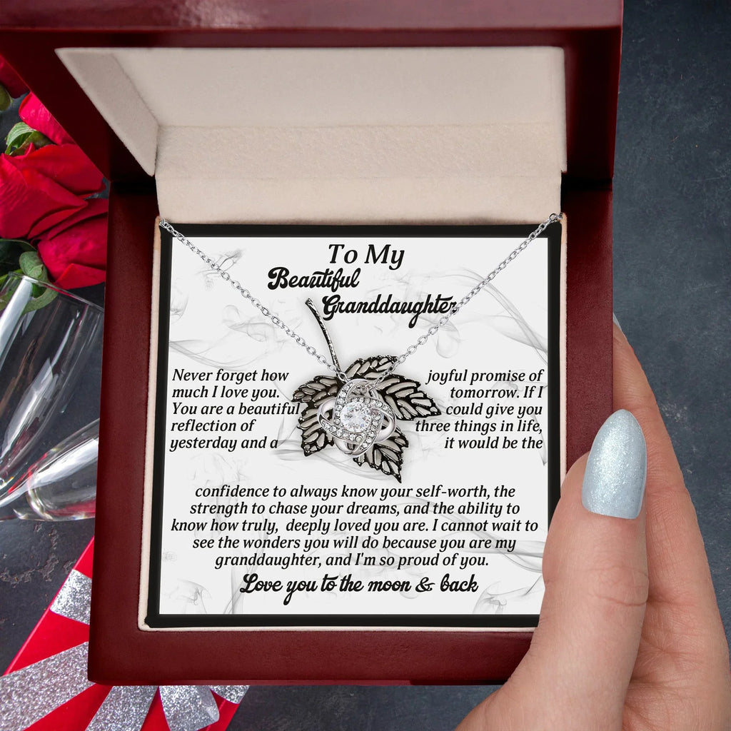 To My Beautiful Granddaughter – Love Knot Necklace Gift | “Love You to the Moon & Back” Message Card | Grandparent Gift for Birthday, Graduation, or Christmas