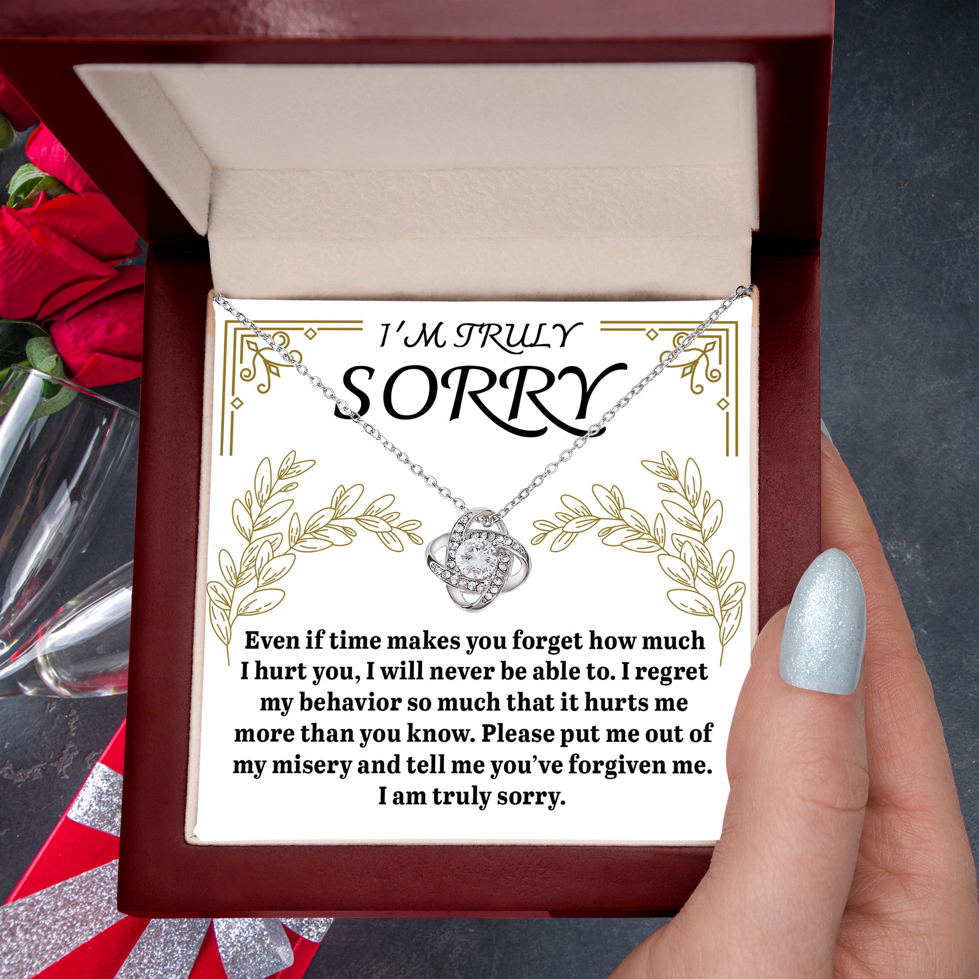 Apology Gift for Girlfriend, Wife, Soulmate - Sorry, It Hurts Me - Love Knot Pendant Necklace - Mallard Moon