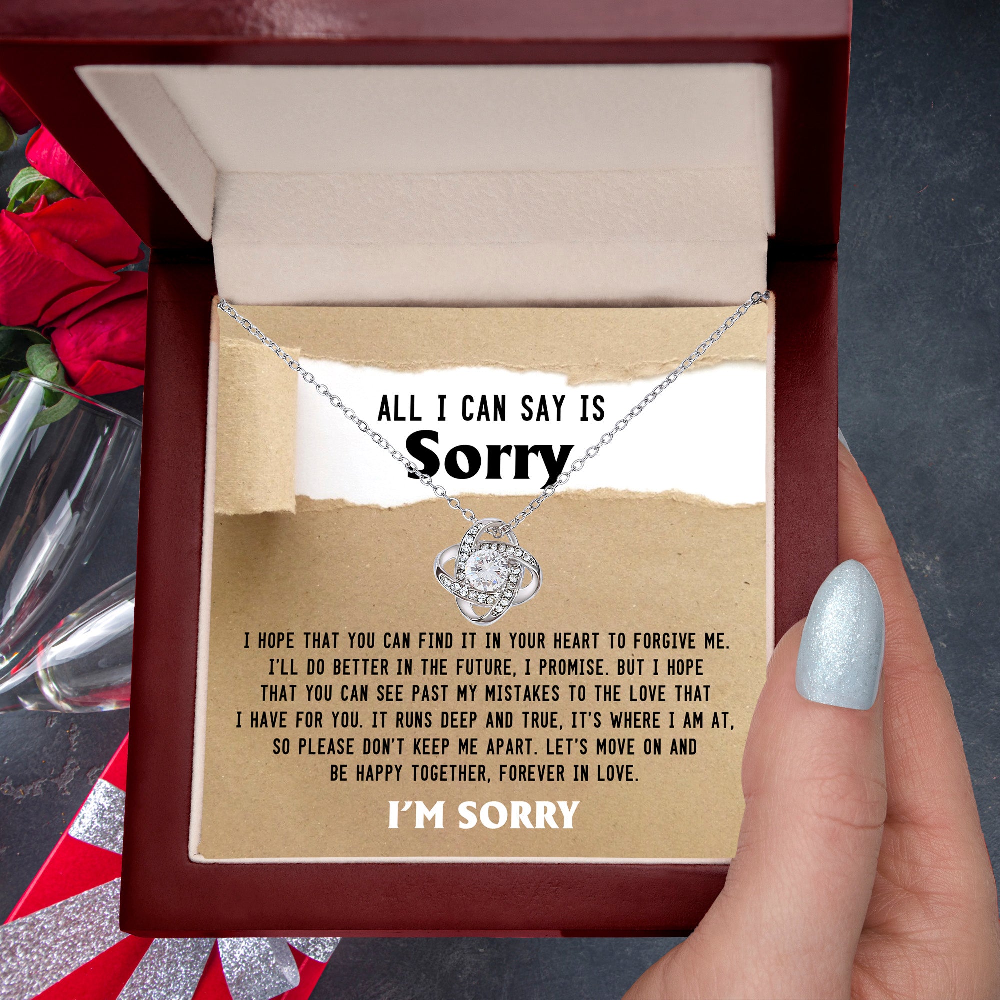 Apology Gift for Girlfriend, Wife, Soulmate - Sorry, Don't Keep Me Apart - Love Knot Pendant Necklace - Mallard Moon