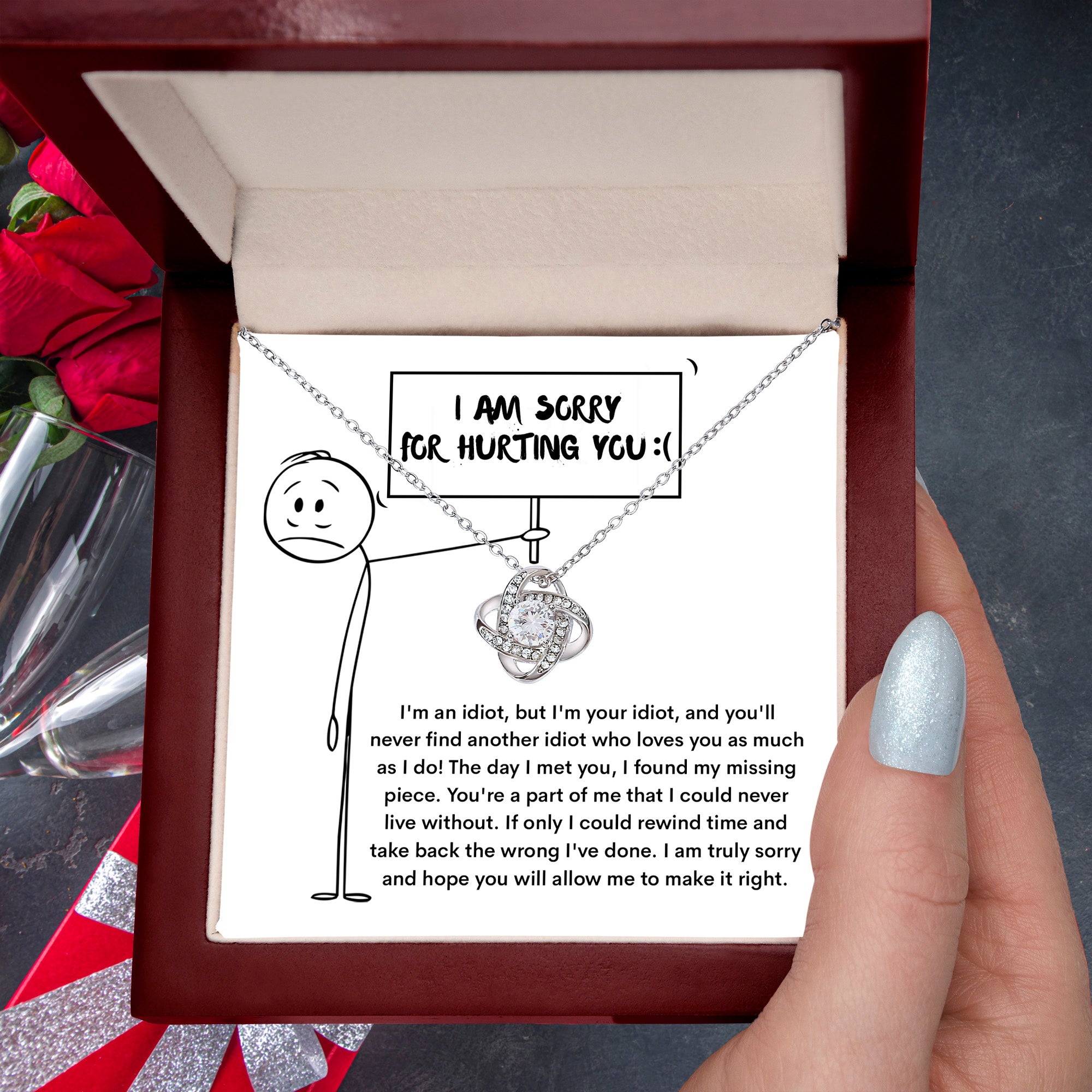 Apology Gift for Girlfriend, Wife, Soulmate - Sorry, Missing Piece - Love Knot Pendant Necklace - Mallard Moon