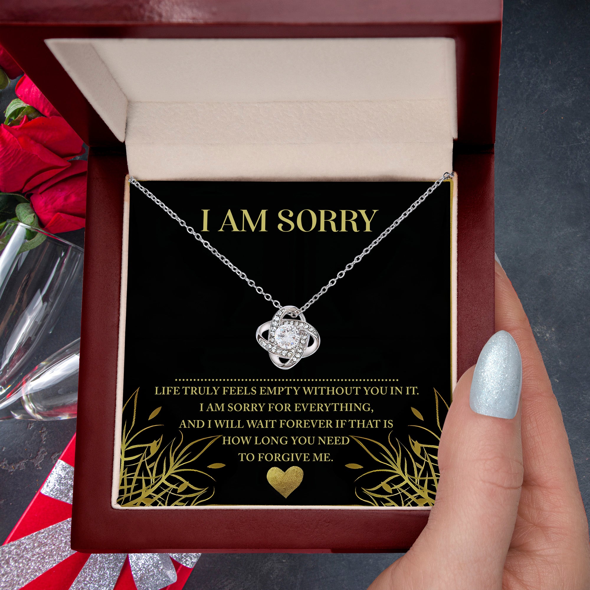 Apology Gift for Girlfriend, Wife, Soulmate - Sorry, Without You - Love Knot Pendant Necklace - Mallard Moon