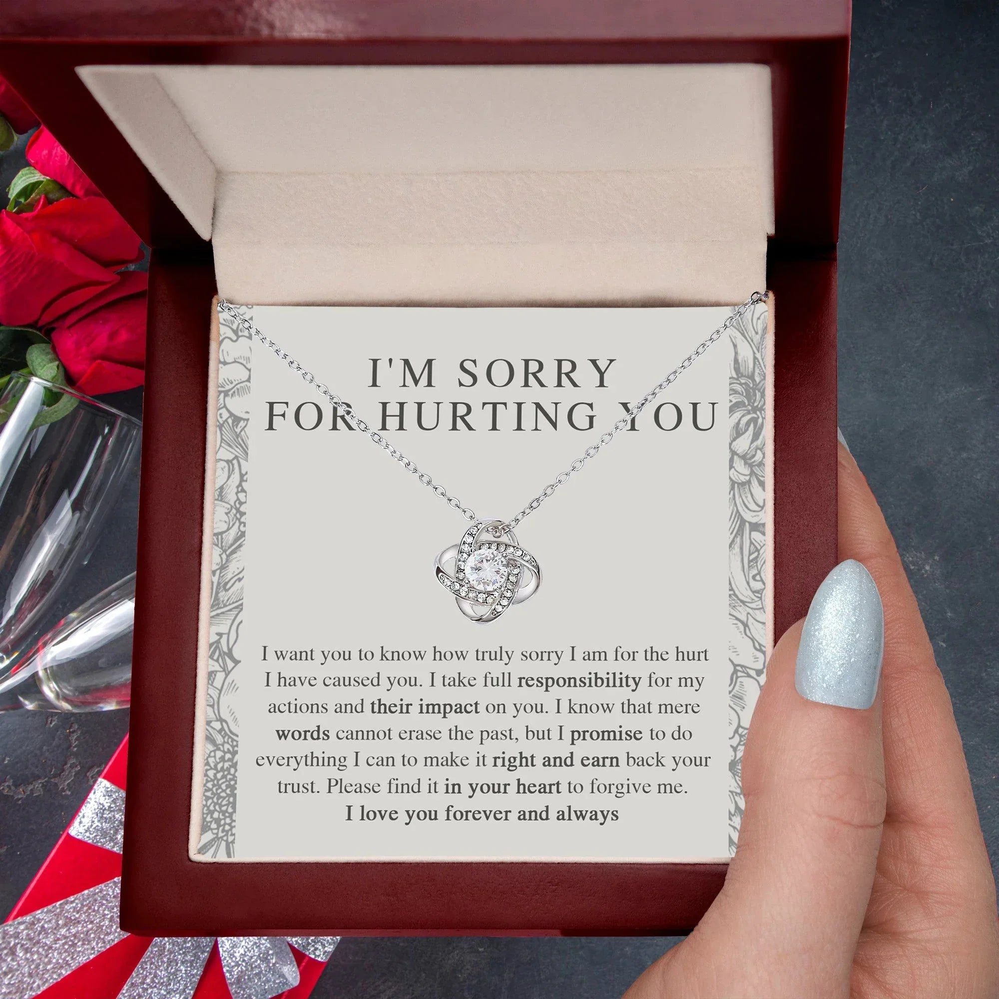 Apology Gift - I'm Sorry, I Promise to Do Everything - Love Knot Pendant Necklace