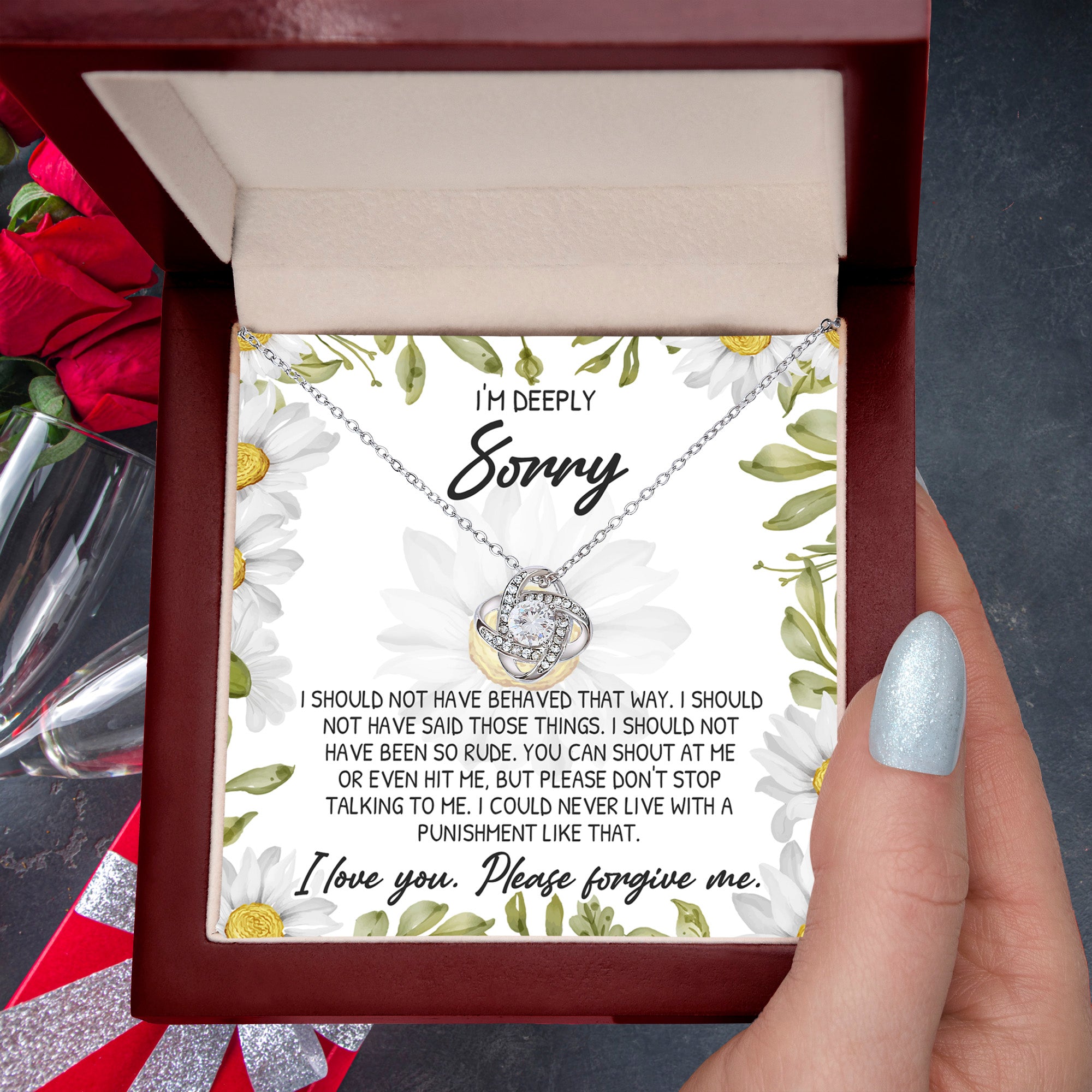 Apology Gift for Girlfriend, Wife, Soulmate-Sorry, Please Don't Stop Talking - Love Knot Pendant Necklace - Mallard Moon