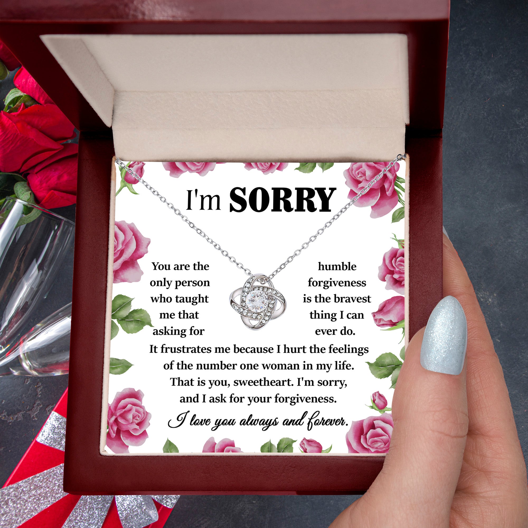 Apology Gift for Girlfriend, Wife, Soulmate-Sorry, Your Forgiveness-Love Knot Pendant Necklace - Mallard Moon
