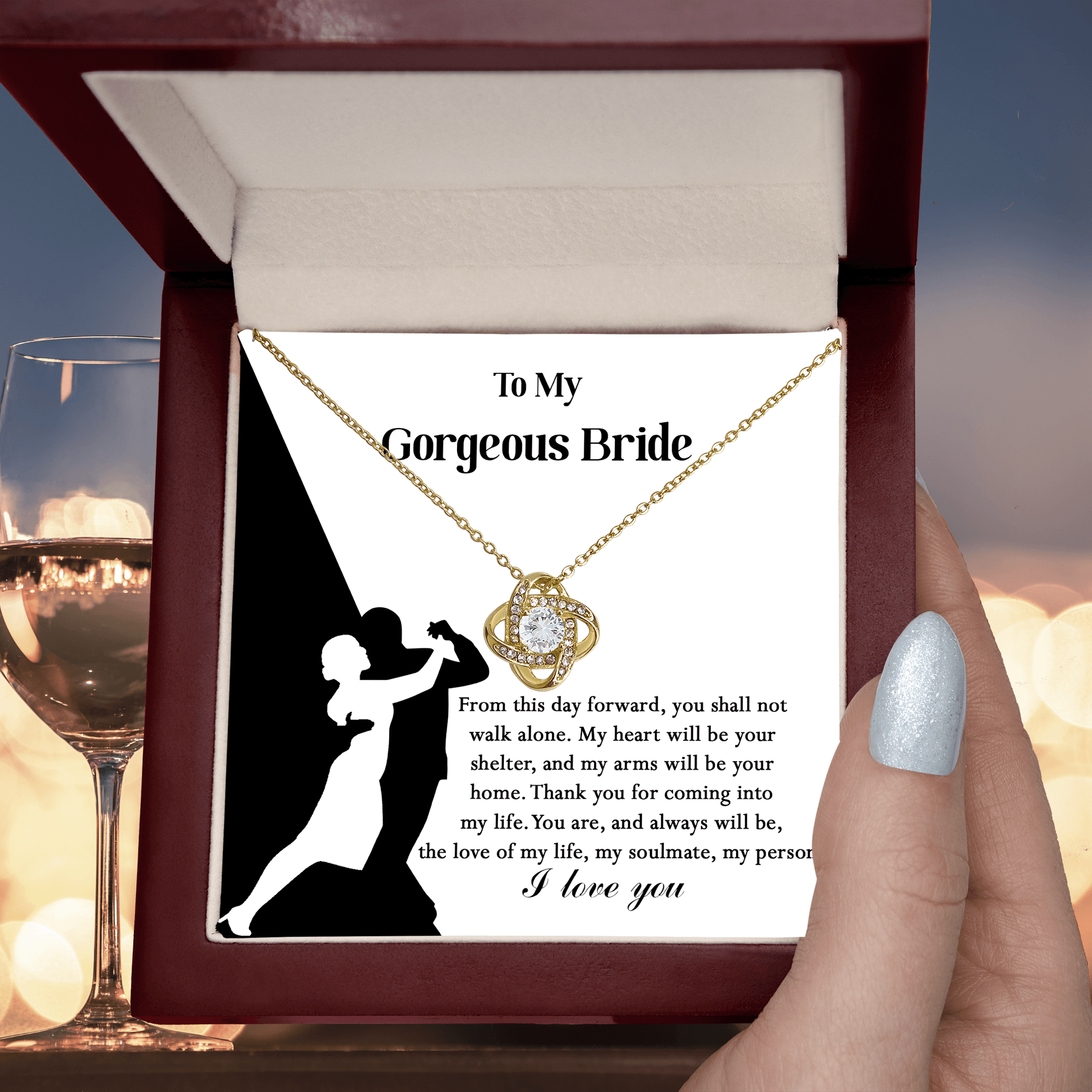 To My Gorgeous Bride on Our Wedding Day, You are the Love of My Life Love Knot Pendant Necklace - Mallard Moon Gift Shop