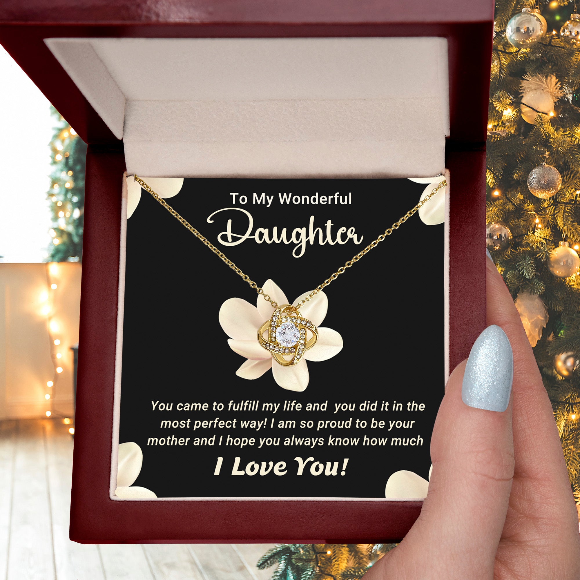 To My Wonderful Daughter – Love Knot Necklace with Magnolia Flower Message Card | Proud Mom Gift for Birthday or Graduation - Mallard Moon
