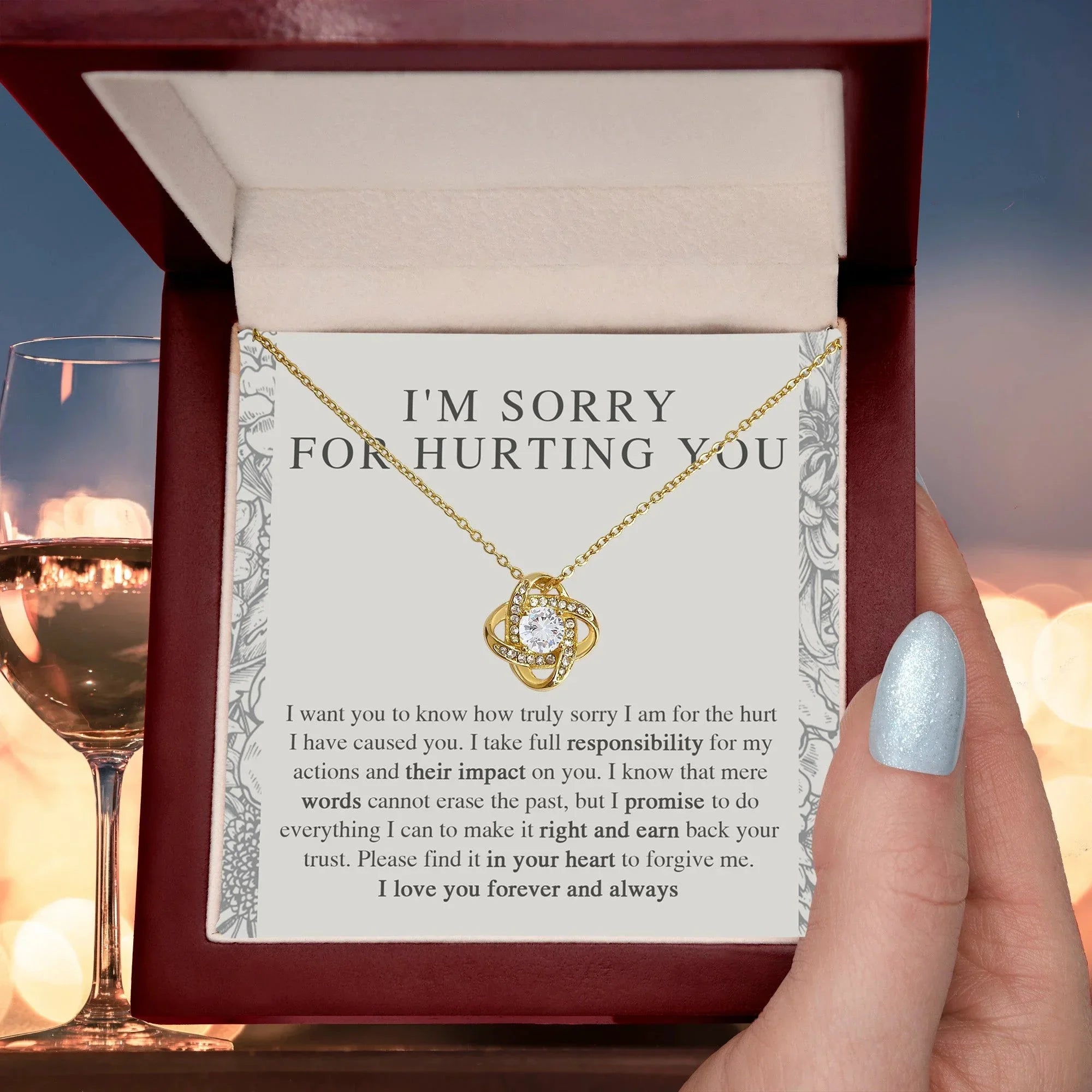 Apology Gift - I'm Sorry, I Promise to Do Everything - Love Knot Pendant Necklace
