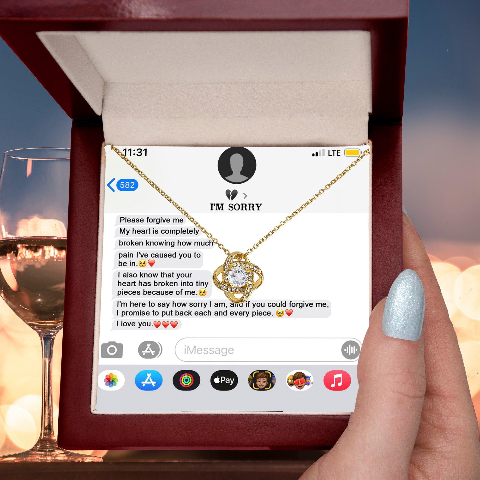 Gift for Girlfriend, Wife - Sorry, Completely Broken - Love Knot Pendant Necklace - Mallard Moon Gift Shop