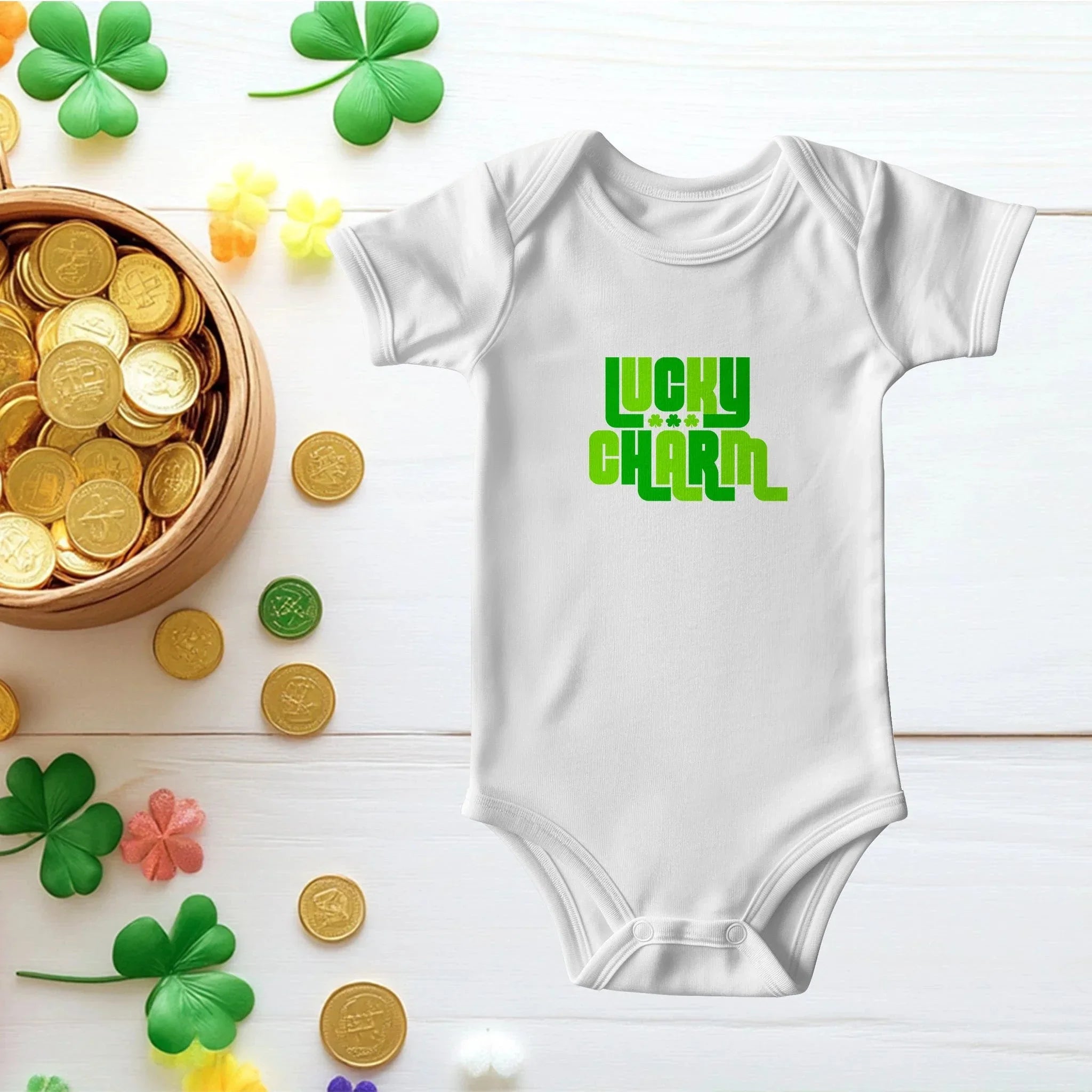 Lucky Charm St. Patrick’s Day Baby Bodysuit – Retro Shamrock Onesie – Soft Cotton Infant Romper – Cute Irish Holiday Outfit & Baby Shower Gift