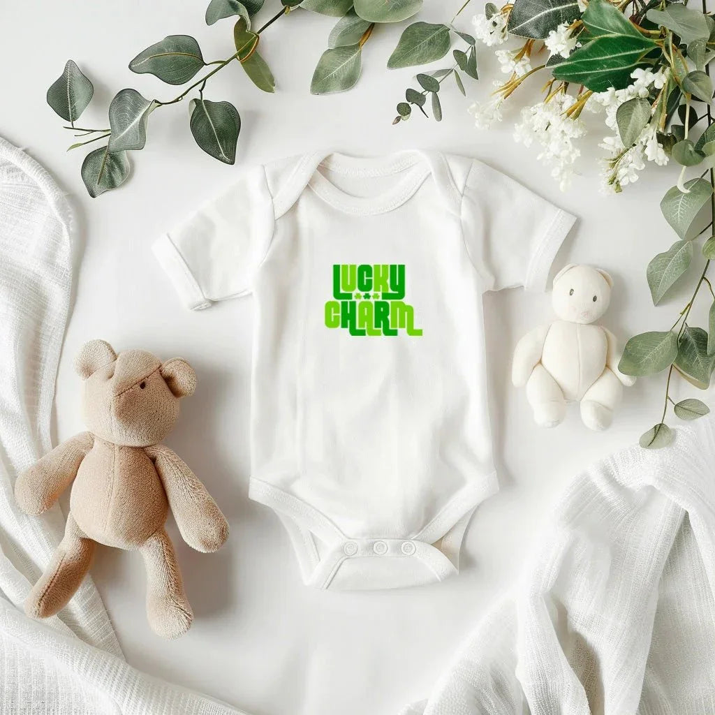 Lucky Charm St. Patrick’s Day Baby Bodysuit – Retro Shamrock Onesie – Soft Cotton Infant Romper – Cute Irish Holiday Outfit & Baby Shower Gift