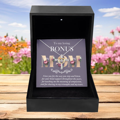 Bonus Mom Cross Pendant Necklace Thank You for Your Kindness Throughout the Years - Mallard Moon Gift Shop