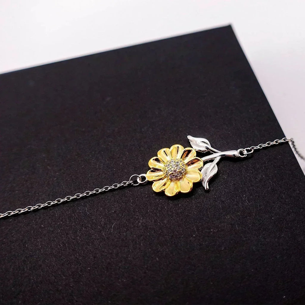 Sunflower Bracelet for Mom from Daughter –You Are The World - Sterling Silver with 18K Gold-Plated Petals – Sentimental Mother’s Day, Birthday, or Christmas Gift with Heartfelt Message Card