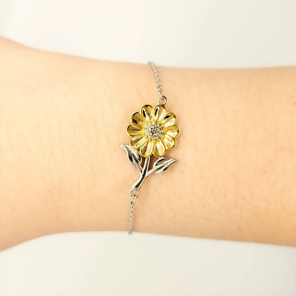 Daughter Sunflower Bracelet – 925 Sterling Silver with 18K Gold-Plated Petals – Adjustable Chain, Elegant Jewelry Gift – Includes Heartfelt Message Card