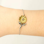 Daughter Sunflower Bracelet – 925 Sterling Silver with 18K Gold-Plated Petals – Adjustable Chain, Elegant Jewelry Gift – Includes Heartfelt Message Card