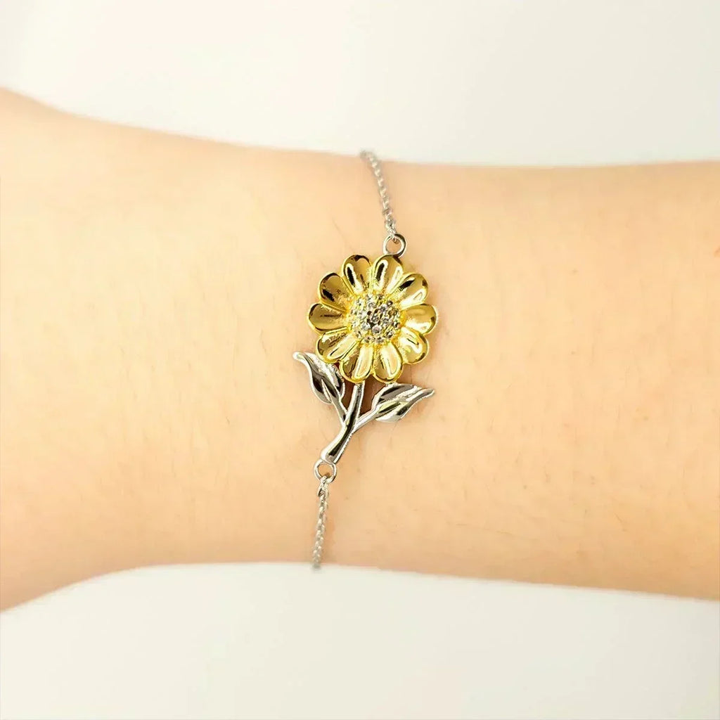 Sunflower Bracelet for Mom from Daughter –You Are The World - Sterling Silver with 18K Gold-Plated Petals – Sentimental Mother’s Day, Birthday, or Christmas Gift with Heartfelt Message Card