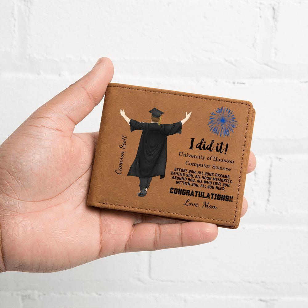 Male Graduation Personalized Graphic Leather Wallet - Mallard Moon Gift Shop