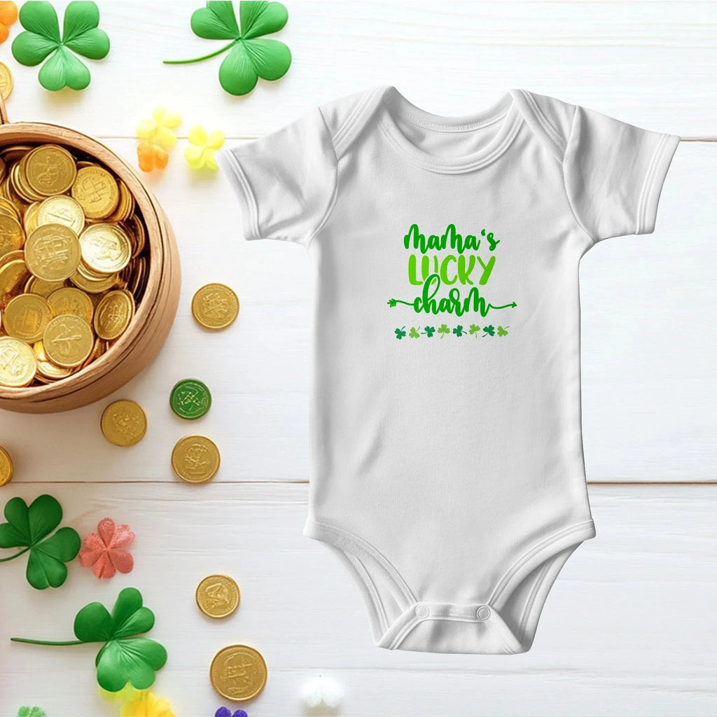 Mama’s Lucky Charm St. Patrick’s Day Baby Bodysuit – Cute Shamrock Onesie – Soft Cotton Infant Romper – Funny Irish Holiday Outfit & Baby Gift