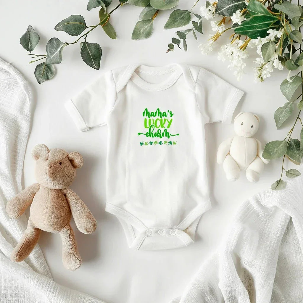 Mama’s Lucky Charm St. Patrick’s Day Baby Bodysuit – Cute Shamrock Onesie – Soft Cotton Infant Romper – Funny Irish Holiday Outfit & Baby Gift