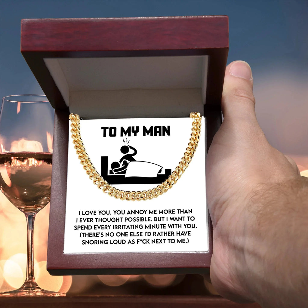 Gift for Husband, Boyfriend, or Soulmate - Cuban Chain Necklace with Funny 'To My Man' Message Card