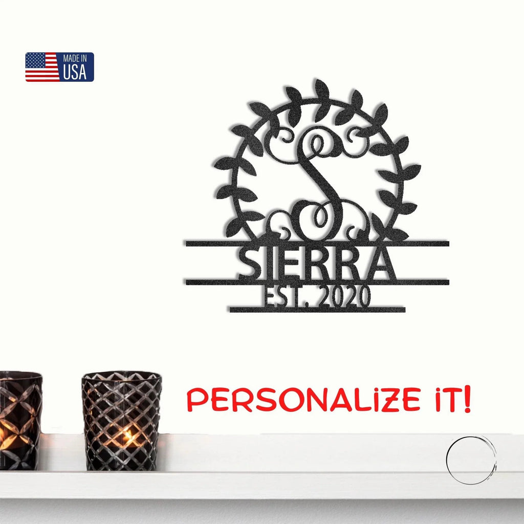 Custom Crest Metal Wall Sign – Personalized Family Name, Monogram, and Established Year – Made in the USA – 5 Sizes & Colors