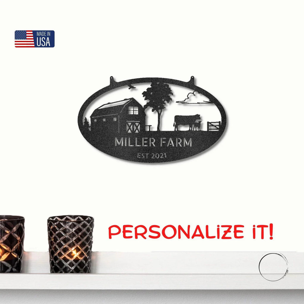 Farmstead Custom Name Monogram Indoor Outdoor Steel Wall Sign