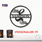 Mr and Mrs Circle Custom Name Steel Wall Sign