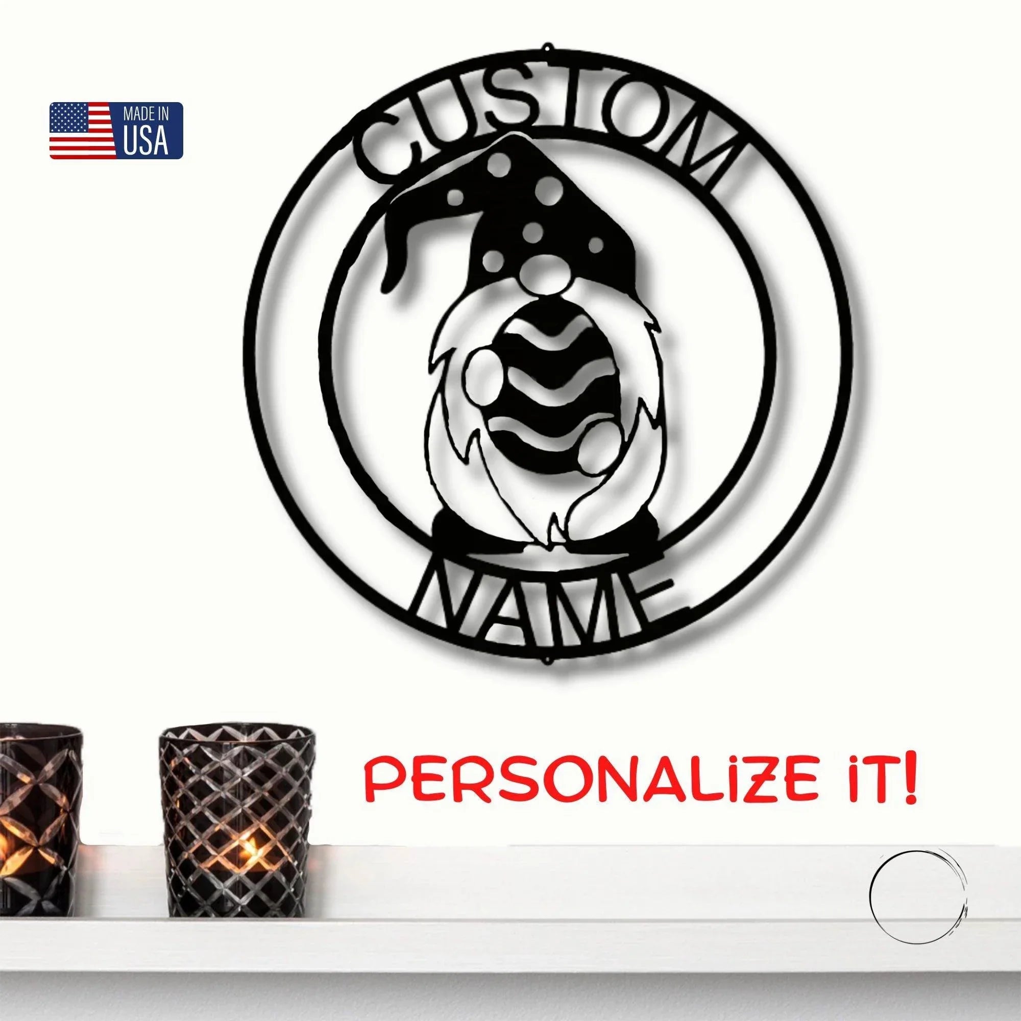 Gnome Easter Egg Custom Name Metal Art Wall Sign Home Decor