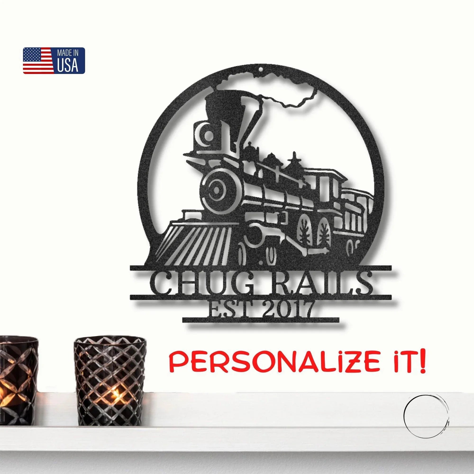 Vintage Steam Locomotive Train Personalized Name Metal Art Wall Sign