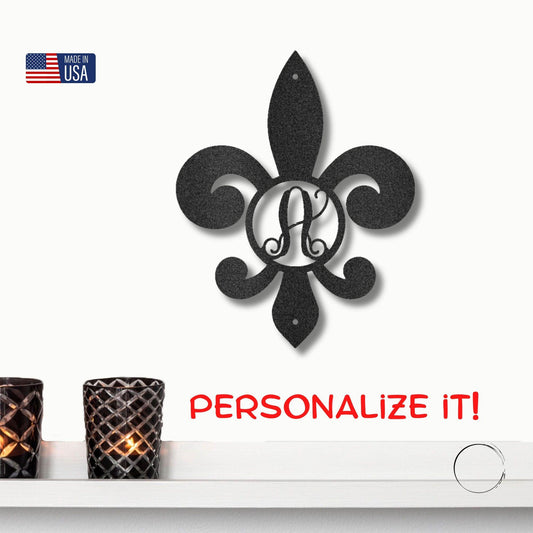 Fleur De Lis Personalized Initial Metal Art Wall Sign - Mallard Moon Gift Shop