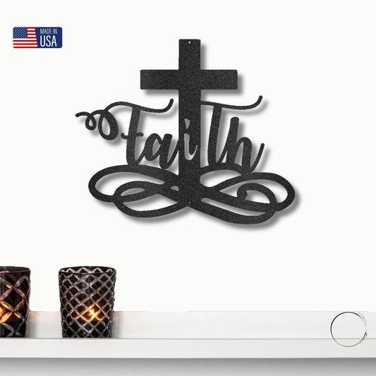 Faith Cross Metal Wall Art Spiritual Home Decor - Mallard Moon Gift Shop