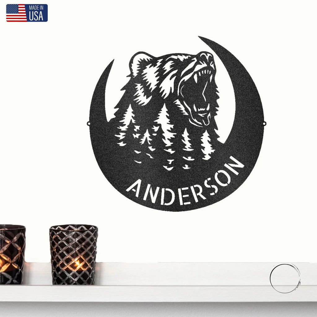 Roaring Bear Custom Name Indoor Outdoor Steel Wall Sign