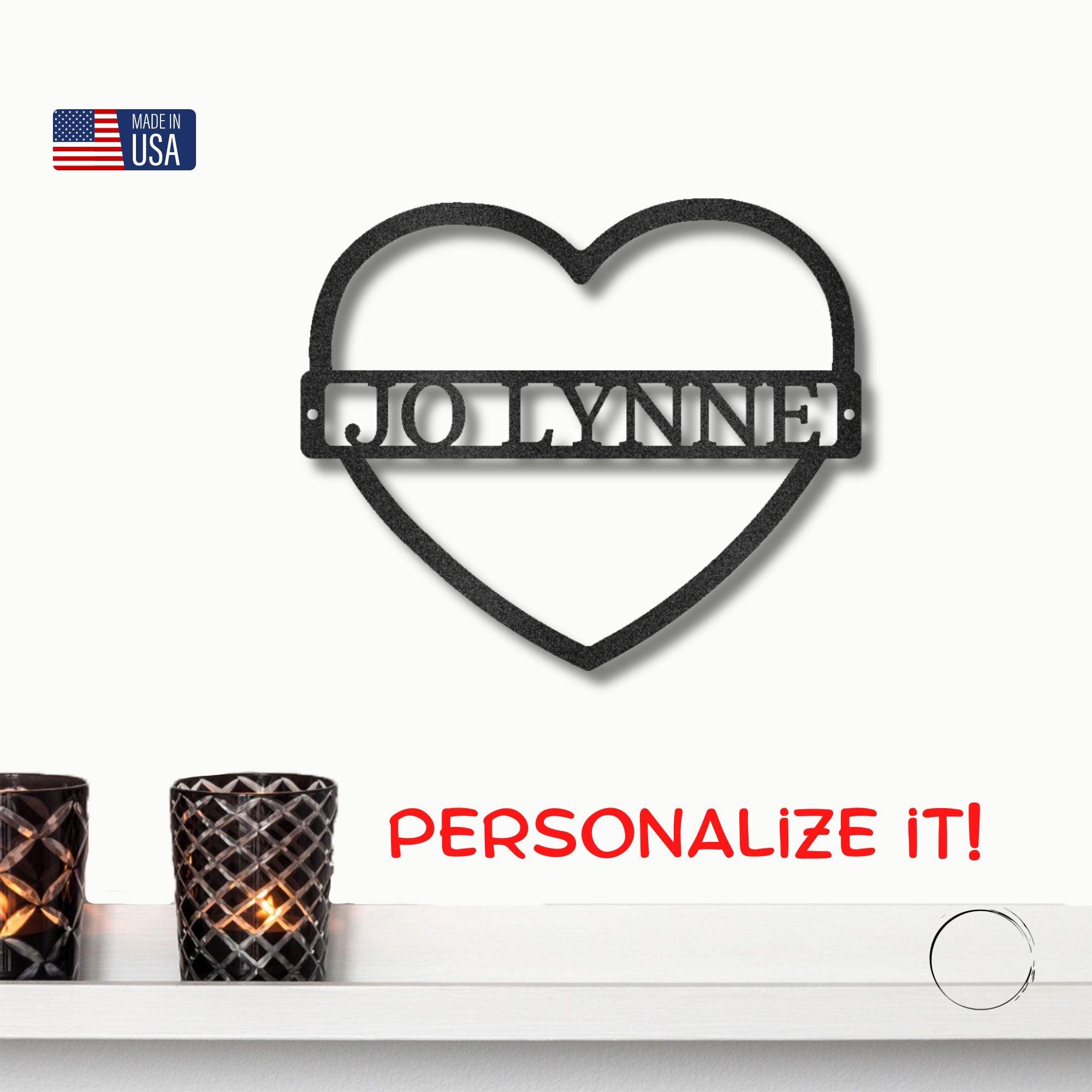 Custom Heart Shaped Monogram Personalized Steel Wall Sign - Mallard Moon Gift Shop