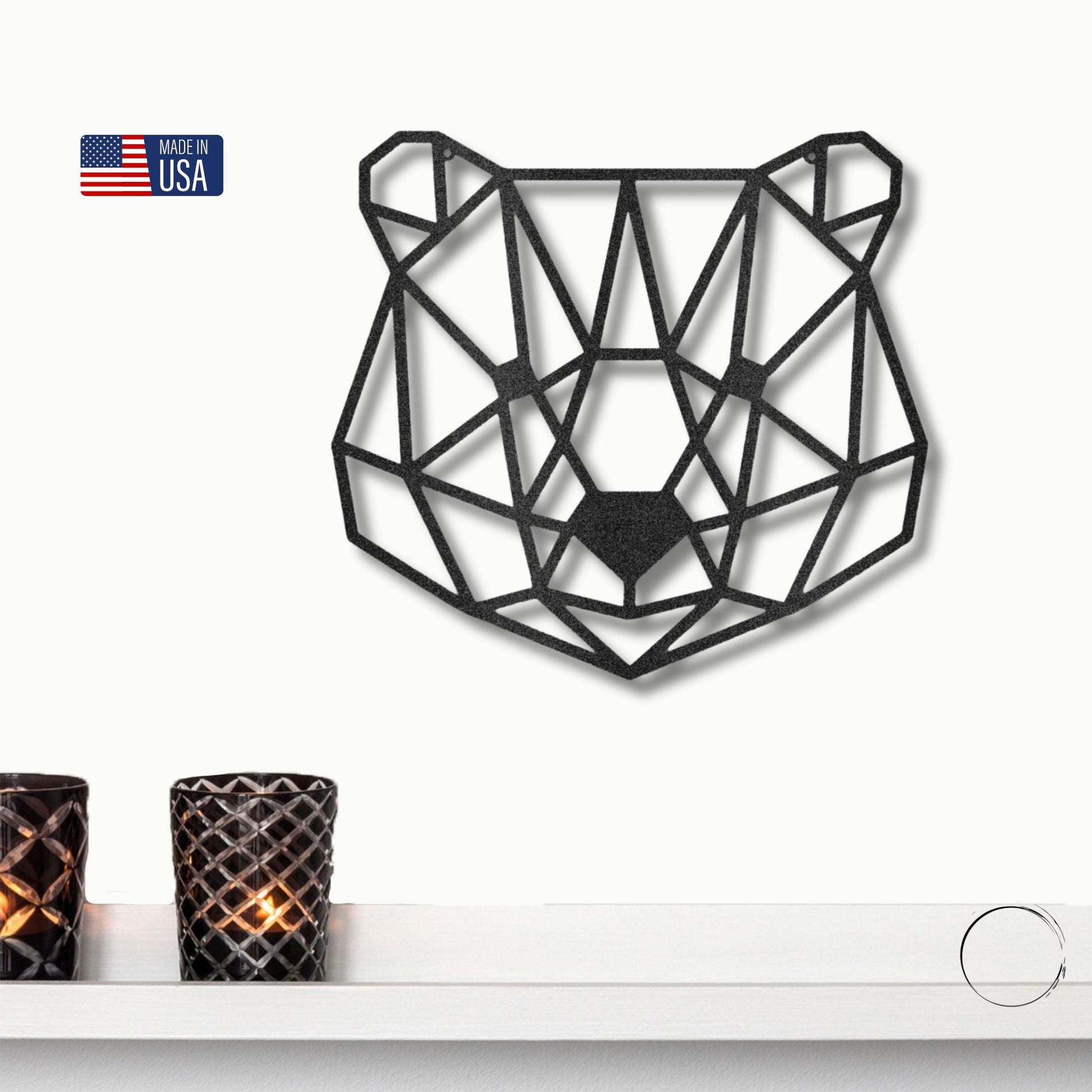 Bear Metal Art Wall Sign Geometric Head Home Office School Decor - Mallard Moon Gift Shop