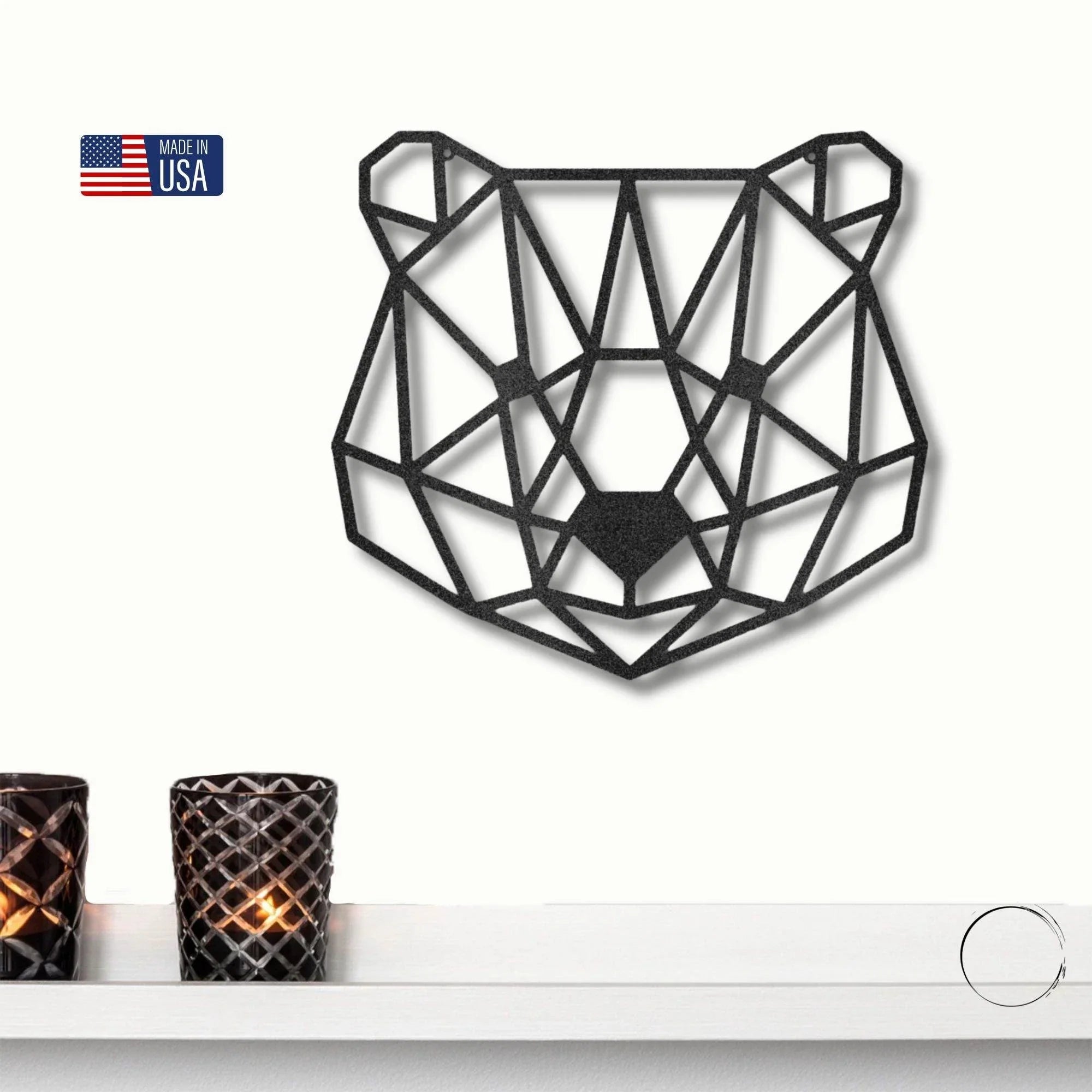 Bear Metal Art Wall Sign Geometric Head Home Office School Decor