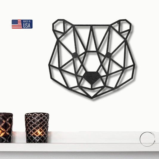 Bear Metal Art Wall Sign Geometric Head Home Office School Decor - Mallard Moon Gift Shop