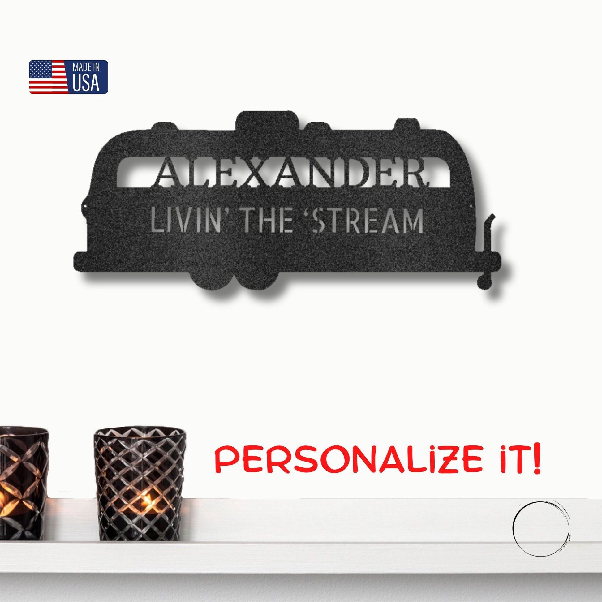 Airstream RV Custom Text Monogram Wall Sign Metal Art - Mallard Moon Gift Shop