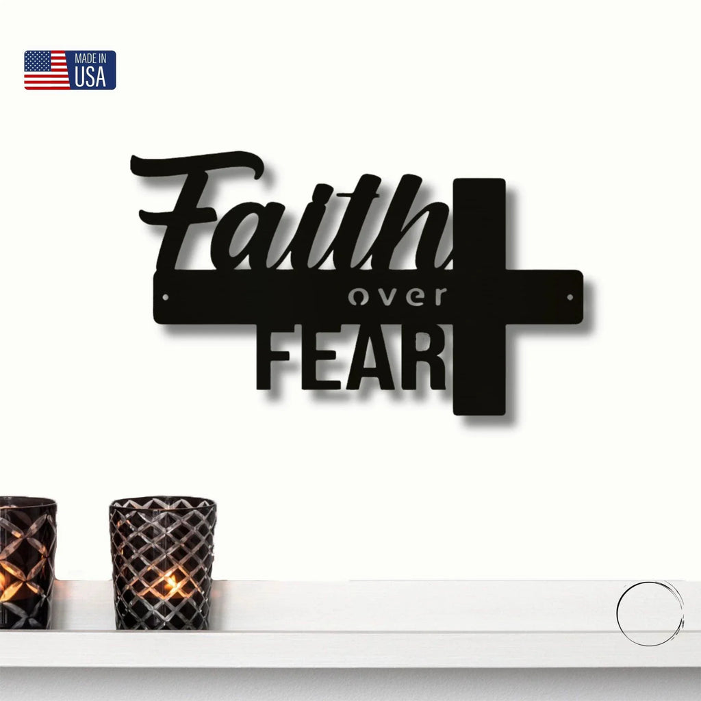 Faith Over Fear Christian Cross Metal Wall Art