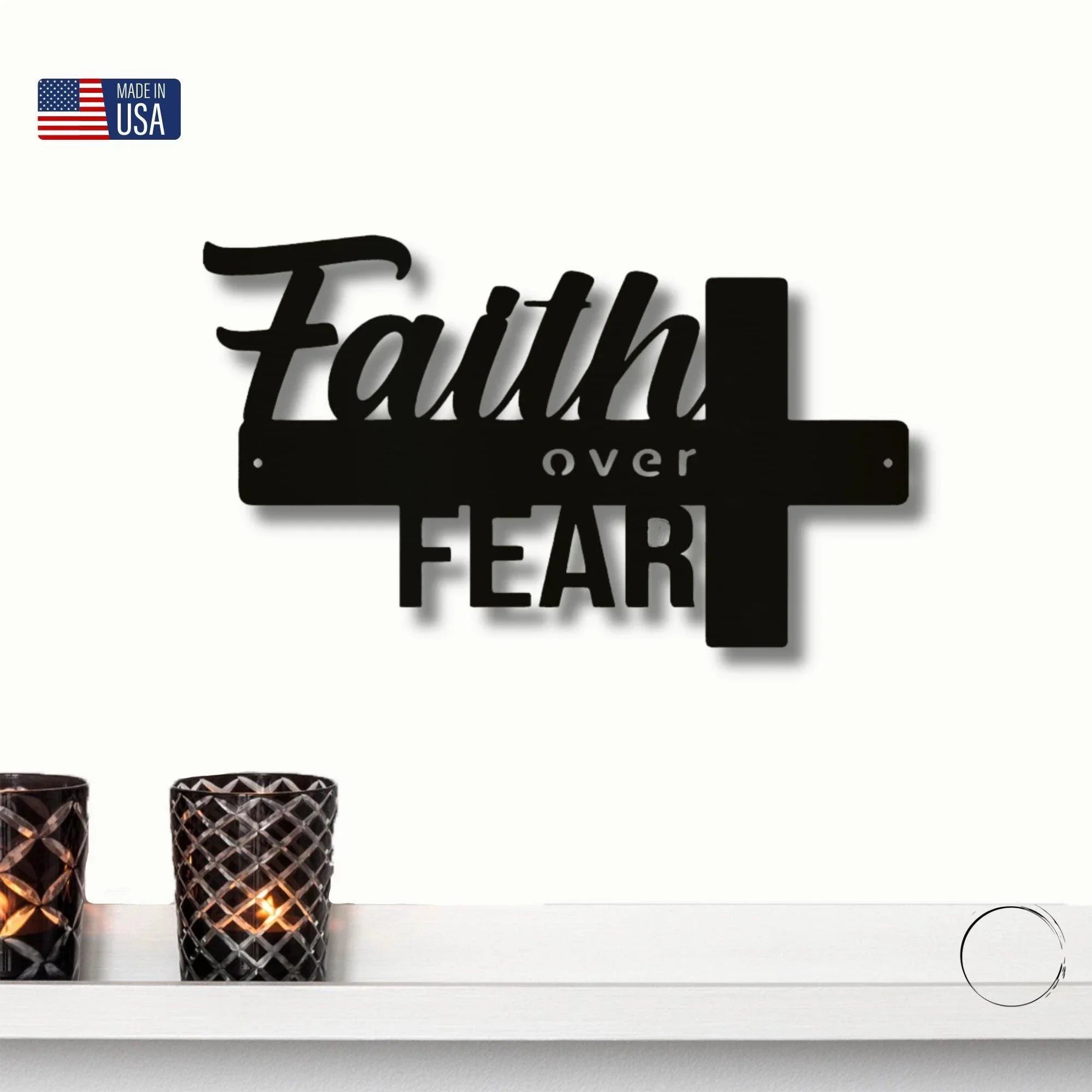 Faith Over Fear Christian Cross Metal Wall Art