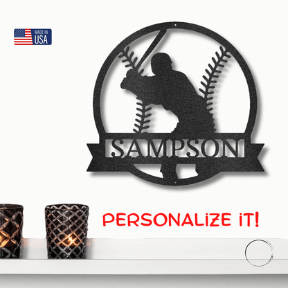 Baseball Player Custom Name Metal Art Wall Sign - Mallard Moon Gift Shop