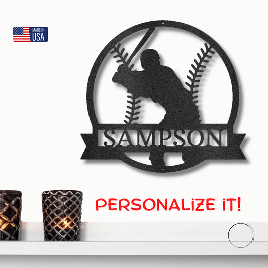 Baseball Player Custom Name Metal Art Wall Sign - Mallard Moon Gift Shop