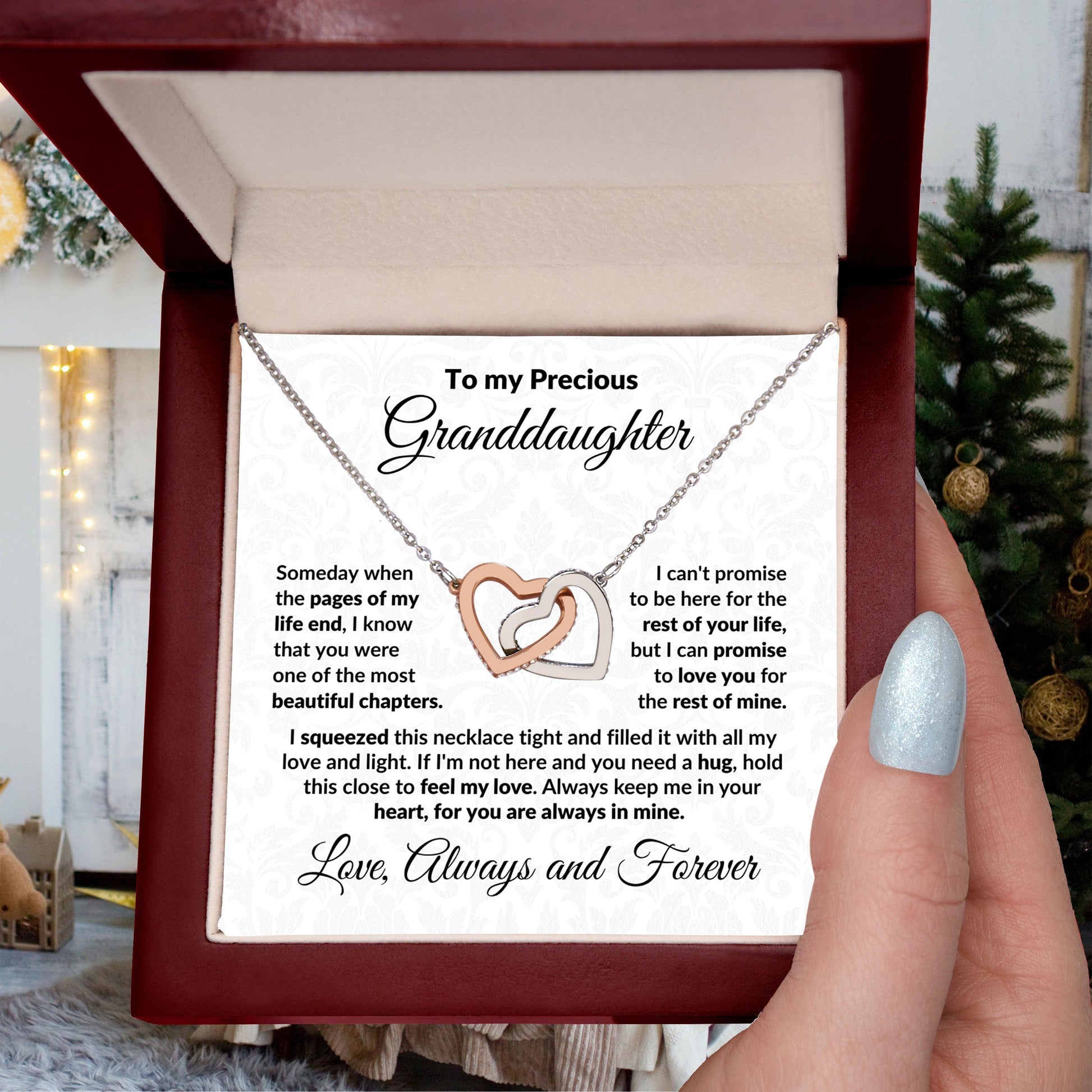 To My Precious Granddaughter Interlocking Heart Necklace with Message Card and Gift Box - Mallard Moon Gift Shop