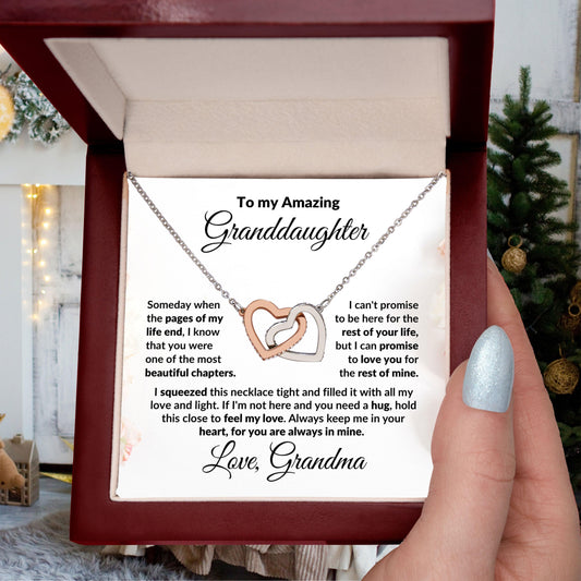 To My Granddaughter Interlocking Hearts Pendant Necklace with Personalized Message Card - Mallard Moon Gift Shop