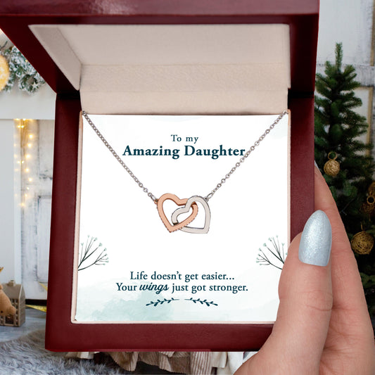 Amazing Daughter Life Doesn’t Get Easier, You Get Stronger Interlocking Hearts Necklace - Mallard Moon Gift Shop