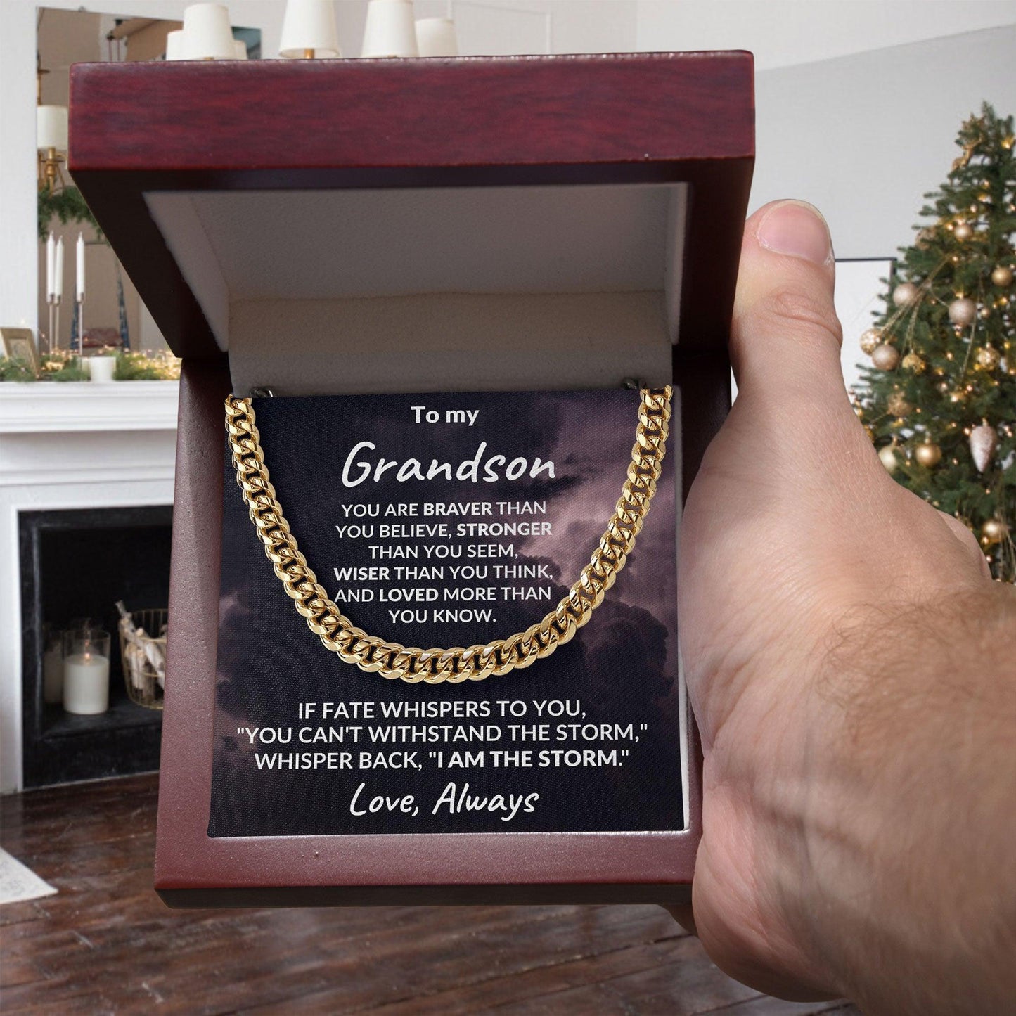 To My Grandson - I Am The Storm - Cuban Link Chain Necklace - Mallard Moon Gift Shop