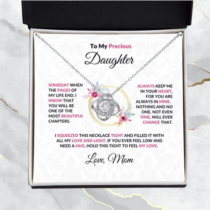 To My Precious Daughter Love Knot Necklace with Message Card and Gift Box - Mallard Moon Gift Shop
