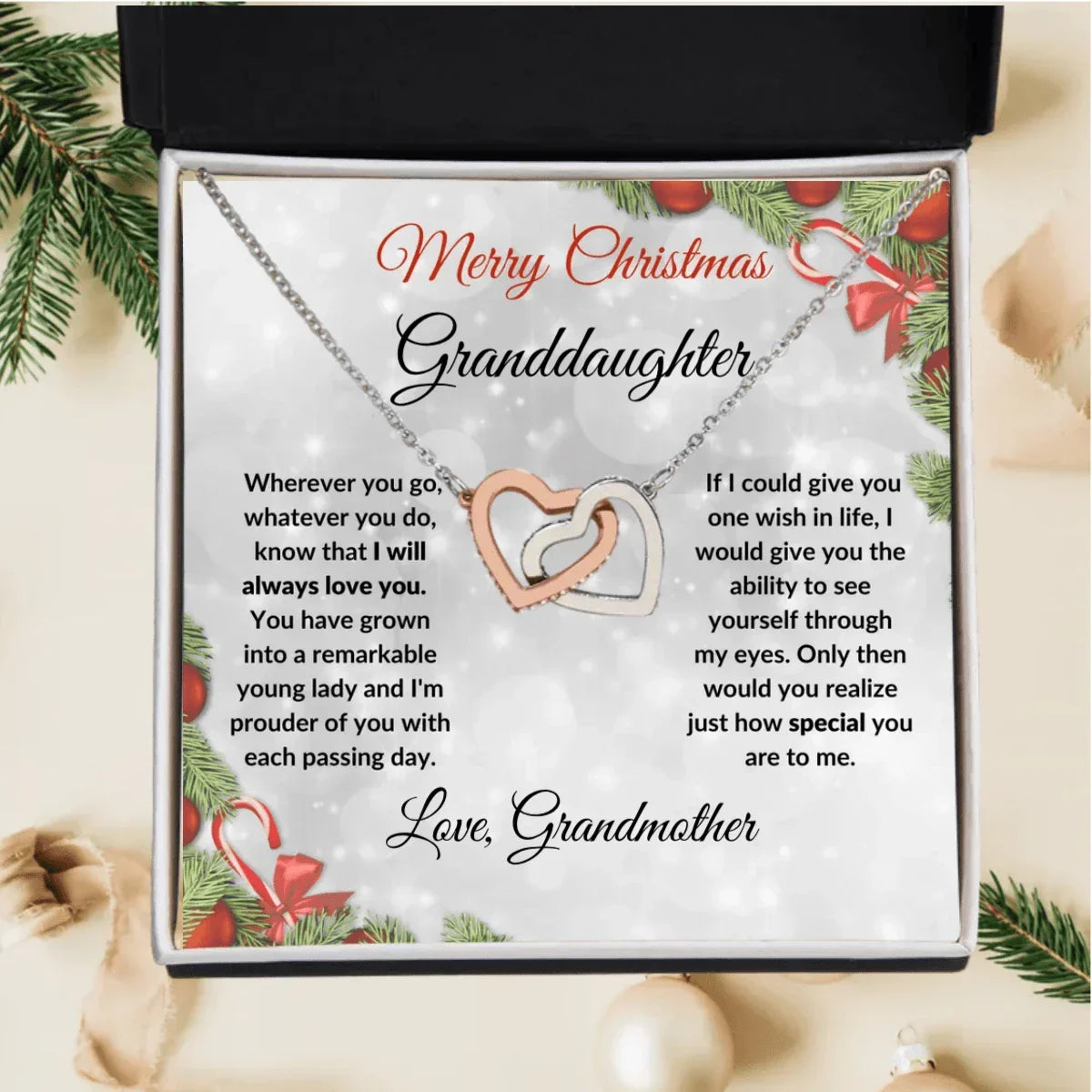 Christmas Gift for Granddaughter Interlocking Hearts Pendant Necklace